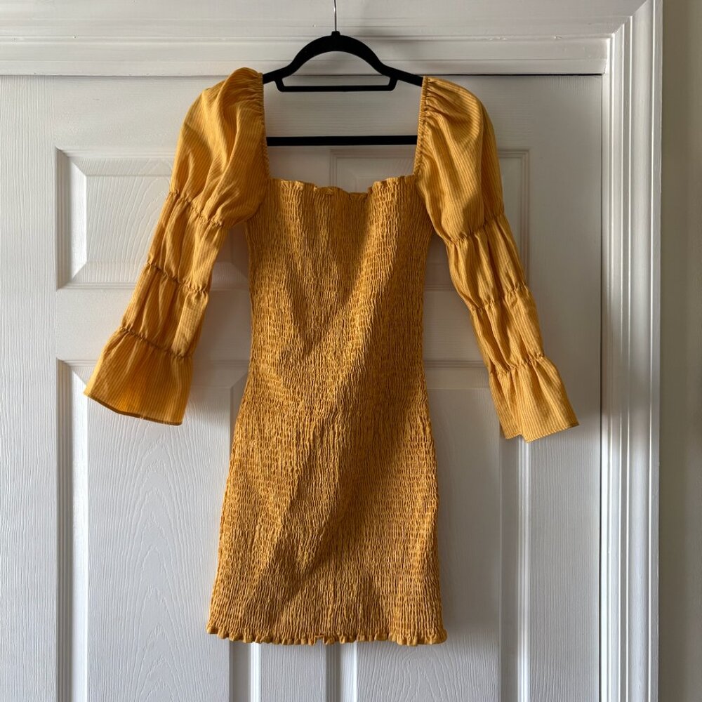 Yellow Summer Long Sleeve Mini Dress